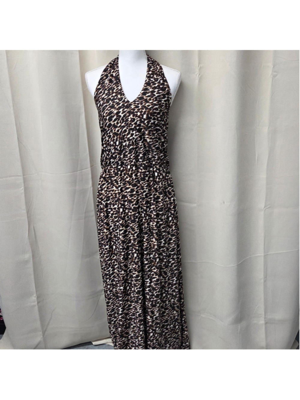 R&K Originals Leopard Animal Print Halter Maxi Dress Size M